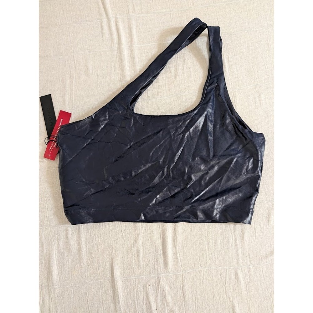 Carbon38 Shiny Navy Blue One-Shoulder Sports Bra